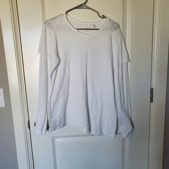 Womens Long Sleeve Slub Knit T-shirt Top Scoopneck White S - Picture 1 of 5